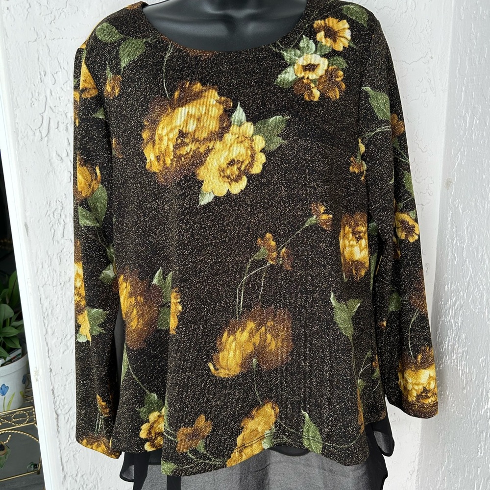 Susan Graver dressy tunic party blouse two layers sparkly